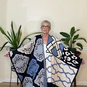 Longsleeve Poncho | Blue Black White | Made In Italy | Size: S to 2XL